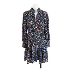 Rebecca Taylor Size 2 Long Sleeve Vivianna Shift Mini Dress Navy Floral Print